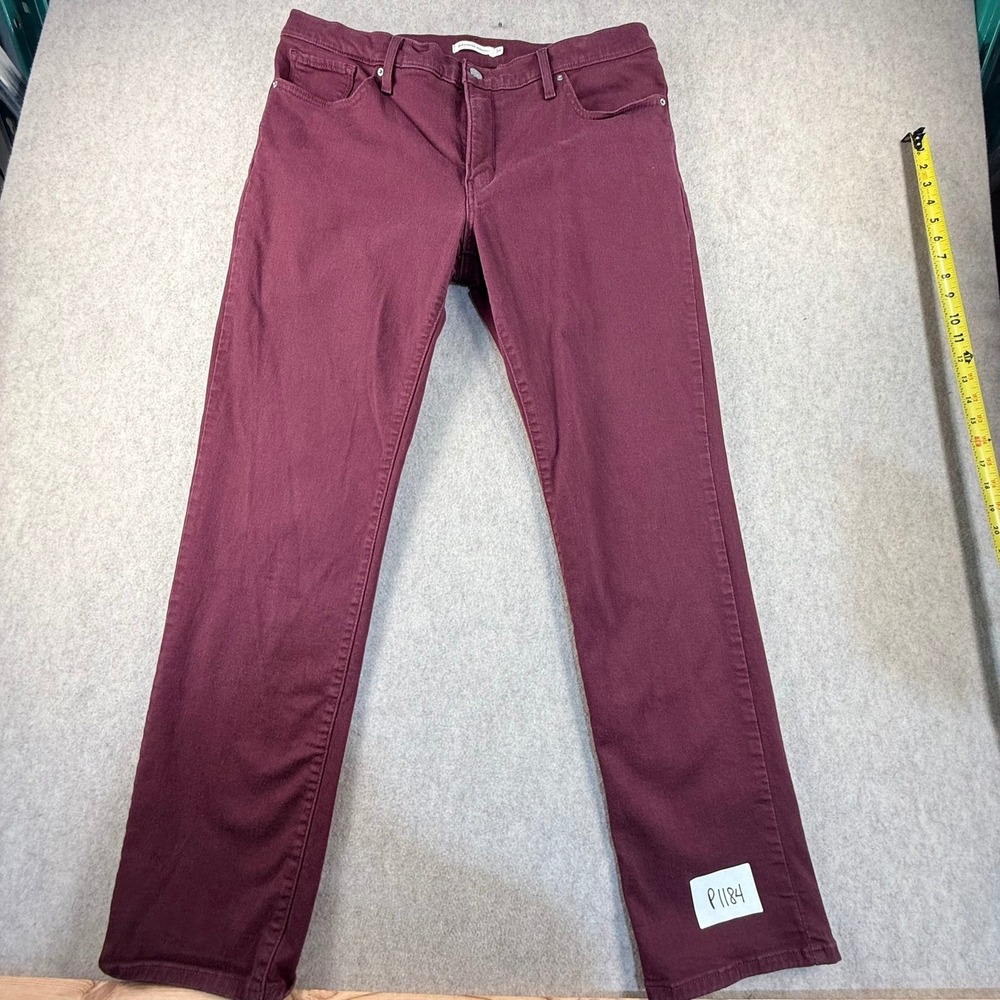 Levis 314 Shaping Straight Jeans Womens 34 Burgundy Maroon Stretch Denim Pants
